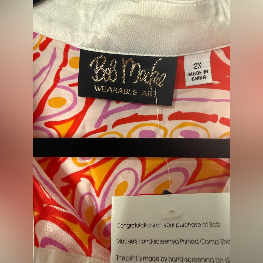 Bob Mackie Wearable Art NWT Vintage Camp Shirt 100% Silk- 2X - Picture 2 of 7
